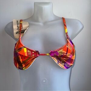 New Old Stock Vintage 90S Neon Orange Gold Foil Sin-Sations Bikini Top Sz S NWT